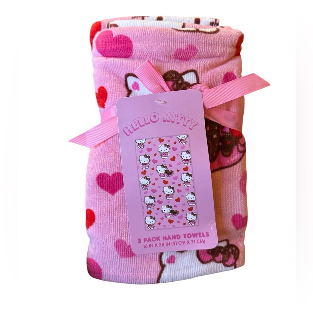 Hello Kitty Sanrio Set of 2 Plush Pink Hand Towels Valentine’s Day Love Cute NWT